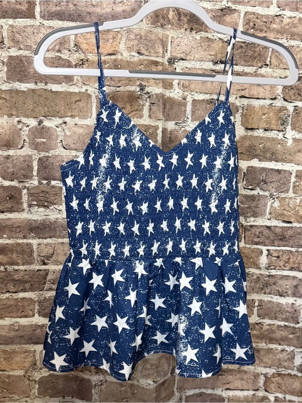 BiBi Navy and White Star Print Peplum Tank